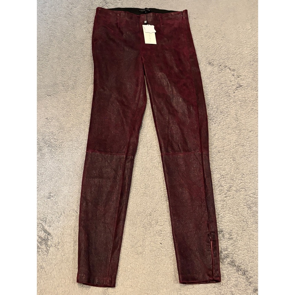 Tintoretto Burgundy Metallic Leather Leggings High Rise Ankle Zip Pants Size 38
